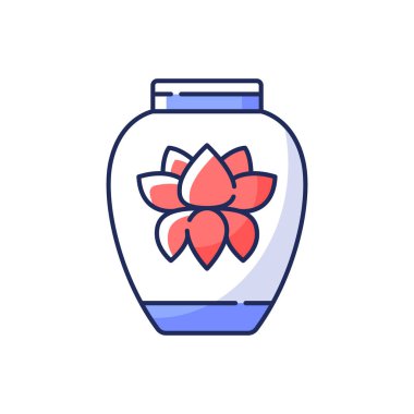 Çin porseleni RGB renk ikonu. Geleneksel Asya seramikleri. Antik doğu çömleği. Nilüferli vazo. Klasik lüks dekorasyon. Antik hanedanlığın porselenleri. İzole vektör illüstrasyonu