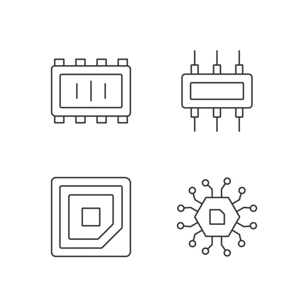 Conjunto Iconos Lineales Microcircuitos Marca Esquina Cpu Para Dispositivo Colocación — Vector de stock