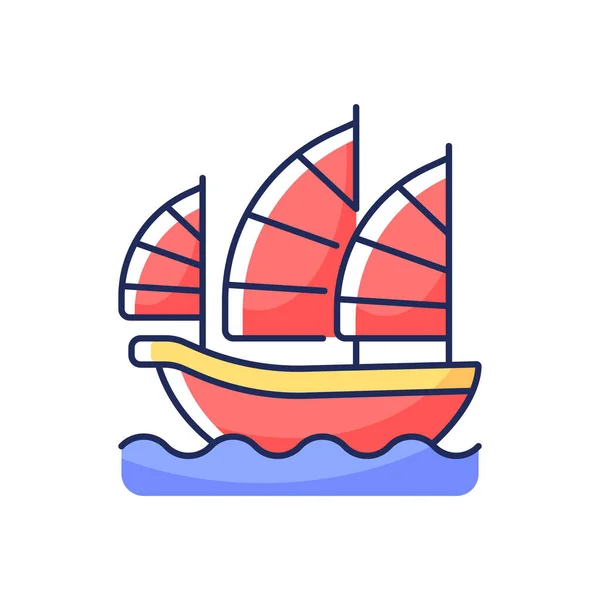 Skräp Skepp Rgb Färg Ikon Segling Traditionell Båt Hongkong Asiatisk — Stock vektor