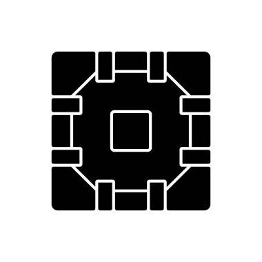 Bilgisayar devre kartı siyah simge simgesi. Cihazın hata ve sorun yaşamadan çalışmasını sağlayan küçük parçalar. Beyaz uzayda siluet sembolü. Vektör izole illüstrasyonu