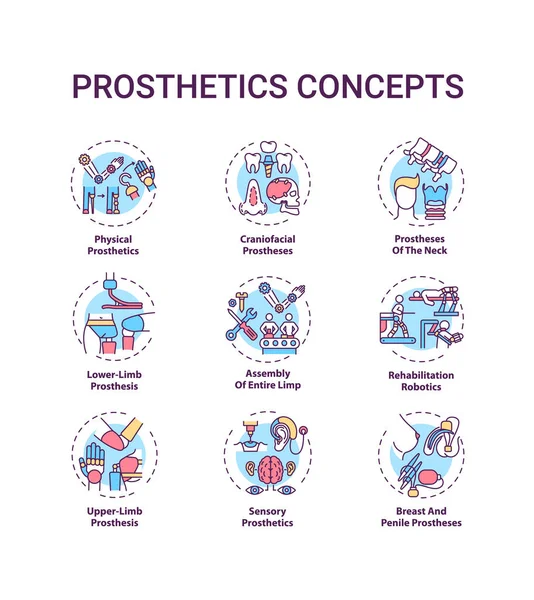 Prosthetics Concept Icons Set Upper Lower Limb Prosthesis Idea Thin — Stock Vector