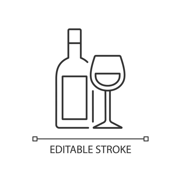 Icono Lineal Vino Bebida Alcohólica Botella Vino Copa Sirve Bebidas — Vector de stock