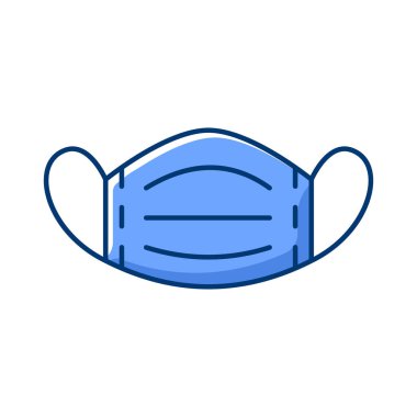 Tıbbi maske RGB renk simgesi. Virüs enfeksiyonuna karşı koruyucu giysi. Biyolojik tehlike uyarısı. Doktor kıyafeti. Kapalı karantina güvenlik önlemi. Tek kullanımlık PPE. İzole vektör illüstrasyonu