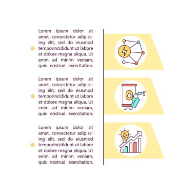 Metinli ekonomik büyüme konsepti simgeleri. Kopya uzayı ile PPT sayfa vektör şablonu. Broşür, dergi, gazete tasarımı. Beyaz üzerinde güç çeşitlendirmesi doğrusal çizimler