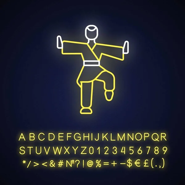 Icono Luz Neón Kung Entrenamiento Artes Marciales Clase Karate Peleas — Vector de stock