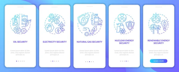 Energy Security Kinds Onboarding Mobile App Page Screen Concepts Renewable — Stock Vector