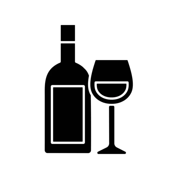 Weinschwarze Glyphen Ikone Alkoholisches Getränk Weinflasche Und Glas Vorhanden Servieren — Stockvektor