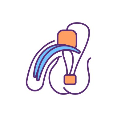 Penis protezi RGB renk simgesi. Tıbbi cihaz. Penis yerleştirme. Ereksiyon bozukluğu tedavisi. Terapi seçeneği. Genital fonksiyon yeniden yapılandırması. İzole vektör illüstrasyonu