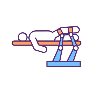 Alt uzuv protez rehabilitasyon RGB renk simgesi. Egzersiz terapisi. Ampüte rehabilitasyon yönetimi. Yapay uzuvlarla pratik yapıyorum. Esneme egzersizleri. Beden eğitimi. İzole vektör illüstrasyonu