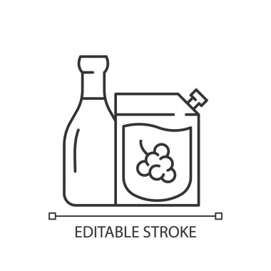 Doğrusal simge haline getirmek için şarap. Alkol siparişi. Kırmızı, beyaz şarap. Ilımlı içki. Kalp sağlığı yerinde. İnce çizgi özelleştirilebilir illüstrasyon. Contour sembolü. Vektör izole çizim. Düzenlenebilir vuruş
