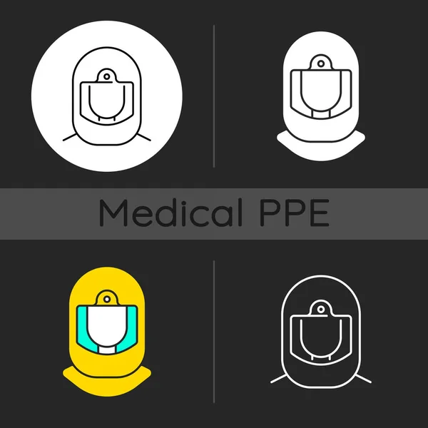 Набор Иконок Хирургического Шлема Темной Тематики Защитный Износ Вирусной Инфекции — стоковый вектор