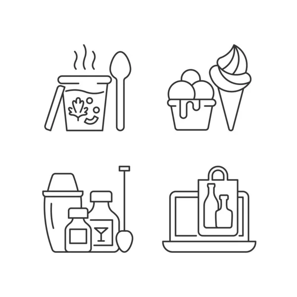 Lineare Symbole Für Takeaway Und Lieferoption Gesetzt Suppen Eis Cocktail — Stockvektor