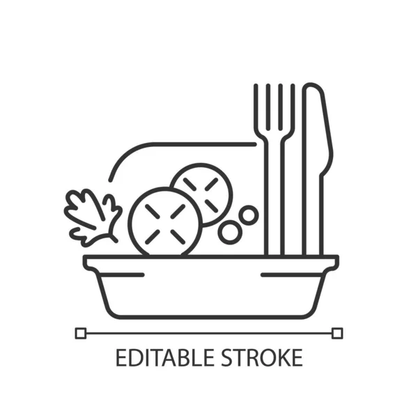Takeaway Σαλάτες Γραμμική Εικόνα Υγιής Παράδοση Τροφίμων Πράσινο Κρεατοσαλάτα Χαμηλή — Διανυσματικό Αρχείο
