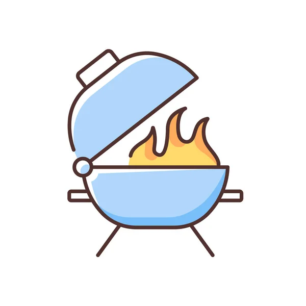 Bbq Rgbカラーアイコンをグリルします 屋外で料理をする 木炭を使用して 直火調理装置 食事の準備のためのライブ火災を使用します 木製の格子を調達にグリル 分離ベクトル図 — ストックベクタ