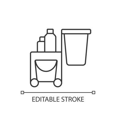 Temizlik servisi doğrusal simgesi. Otelde oda temizliğinden sorumlu oda temizliği. İnce çizgi özelleştirilebilir illüstrasyon. Contour sembolü. Vektör izole çizim. Düzenlenebilir vuruş