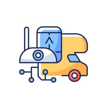 Karavan elektroniği RGB renk simgesi. Römork için aletler, eğlence aracı için aletler. Yolculuk takımları. Göçebe yaşam tarzı. Gezgin için kamp gereksinimleri. İzole vektör illüstrasyonu