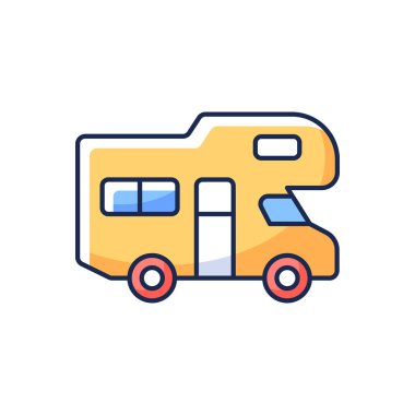 Eğlence aracı RGB renk simgesi. Yolculuk karavanı. Tur için minibüs. Göçebe yaşam tarzı. Otomatik taşıma. Gezgin için kamp gezisi. Yaz tatili. İzole vektör illüstrasyonu