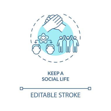 Sosyal hayat konsepti simgesi olarak kalsın. İnsanlarla iletişim kurma fikri ince çizgi çizimi. Arkadaş canlısı ol. Birbirinize destek olun. Benzer fikirli insanlar. Vektör izole edilmiş RGB renk çizimi. Düzenlenebilir vuruş