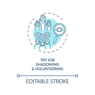 Gönüllü konsept ikonunu gölgelemeyi dene. Serbest faaliyet fikrinin ince çizgi çizimini tanımla. Profesyonelleri izle. Vektör izole edilmiş RGB renk çizimi. Düzenlenebilir vuruş