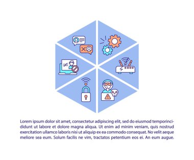 İnternet evlat edinme engelleri metin içeren konsept satır simgeleri. Kopya uzayı ile PPT sayfa vektör şablonu. Broşür, dergi, gazete tasarımı. Beyaz üzerine doğrusal çizimlerden yoksun okur yazarlık becerileri