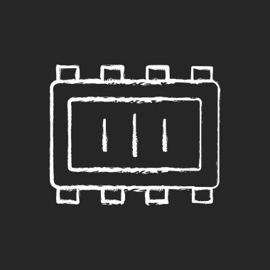 Akıllı mikroçip parçaları siyah arkaplanda beyaz tebeşir simgesi. Modern teknolojiler için küçük kontrolörler yaratmak. Elektronik bileşenler. İzole edilmiş vektör karatahta çizimi