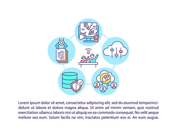 Ict Voor Deelname Aan Conceptlijnpictogrammen Van Civiele Samenleving Met Tekst — Stockvector