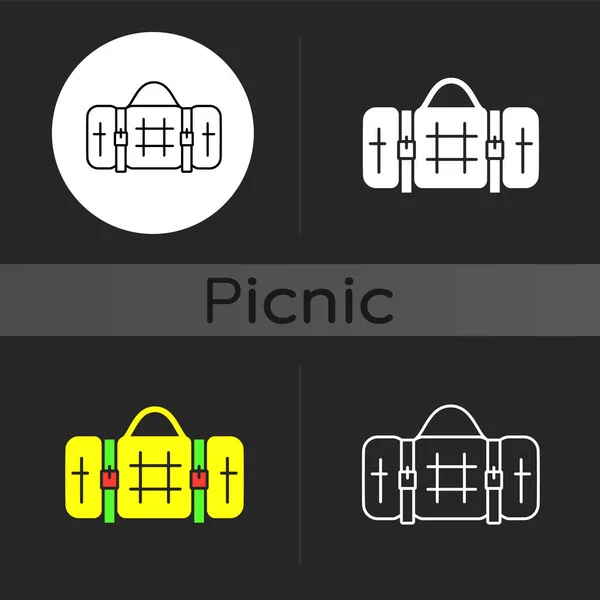 Piknik Battaniyesi Koyu Renk Tema Simgesi Eşyası Kumaş Peçete Sırt — Stok Vektör