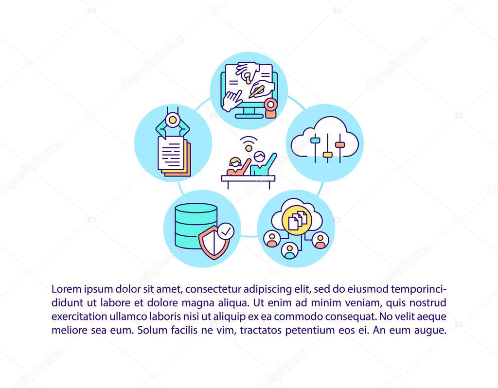ICT for participation in civic society concept line icons with text. PPT page vector template with copy space. Brochure, magazine, newsletter design element. Social lives linear illustrations on white