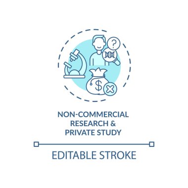 Ticari olmayan araştırma, özel çalışma konsepti ikonu. Telif hakkı fikrine istisna ince çizgi çizimi. Öğrenciler ve araştırmacılar için erişim. Vektör izole edilmiş RGB renk çizimi. Düzenlenebilir vuruş