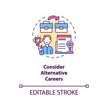 Alternatif kariyer kavramı ikonunu düşünün. Farklı meslekleri karşılaştırmak ince çizgi çizimi fikri. Kariyer seçeneklerini araştırıyorum. Vektör izole edilmiş RGB renk çizimi. Düzenlenebilir vuruş