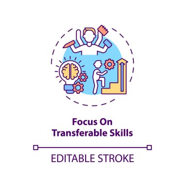 Focus on transferable skills concept icon. Portable skills idea thin line illustration. Transition job pros. Self-analysis. Mindstorm. Vector isolated outline RGB color drawing. Editable stroke clipart