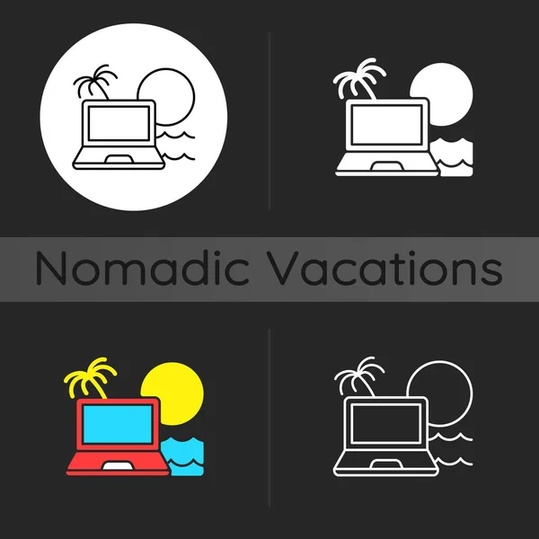 Icona Digitale Nomade Tema Scuro Portatile Freelance Lavoro Distanza Viaggio — Vettoriale Stock