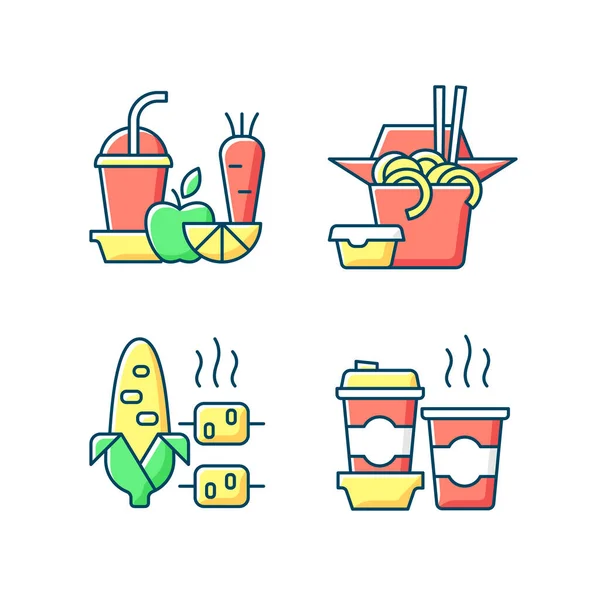 Takeaway Delivery Option Rgb Color Icons Set Fresh Juice Chinese — Stock Vector
