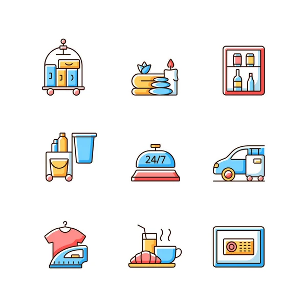 Hotel Services Rgb Color Icons Set Porter Service Helping Customers — Stock Vector