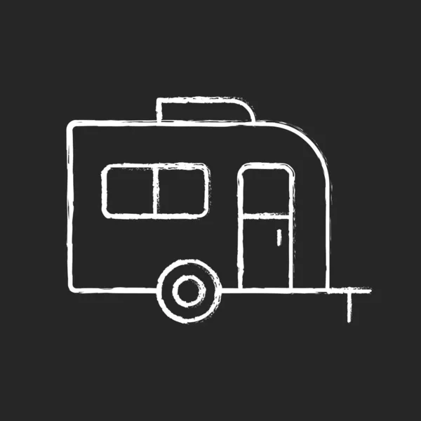 Icono Blanco Tiza Caravana Sobre Fondo Negro Trailer Para Nómadas — Vector de stock