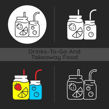 Fruit-infused water bottle dark theme icon. Sliced fruits and vegetables in glass jar. Healthy, refreshing beverage. Linear white, simple glyph and RGB color styles. Isolated vector illustrations vector Fruit-infused water bottle dark theme icon. Sliced fruits and vegetables in glass jar. Healthy, refreshing beverage. Linear white, simple glyph and RGB color styles. Isolated vector illustrations vector