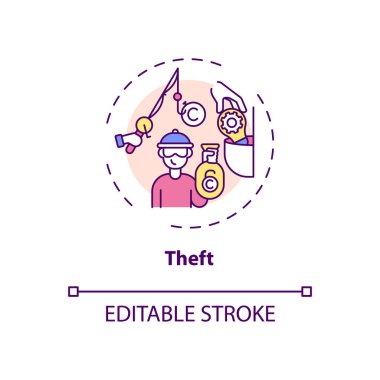 Hırsızlık konsepti ikonu. Telif hakkı ihlali fikri ince çizgi çizimi. İzinsiz ayrıcalıklı haklara sahip olmak. Vektör izole edilmiş RGB renk çizimi. Düzenlenebilir vuruş