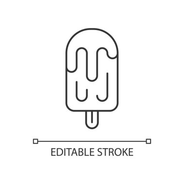 Meyve suyu, buz patlayan doğrusal simge. Atıştırmalık. Donmuş su, portakal suyu. Beynim dondu. İnce çizgi özelleştirilebilir illüstrasyon. Contour sembolü. Vektör izole çizim. Düzenlenebilir vuruş