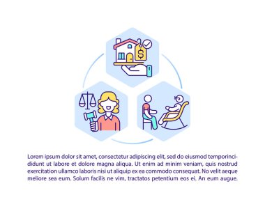 Metinli emlak planlama konsepti simgeleri. Kopya uzayı ile PPT sayfa vektör şablonu. Broşür, dergi, gazete tasarımı. Beyazlar üzerine doğrusal bütçe planlama çizimlerini geliştir
