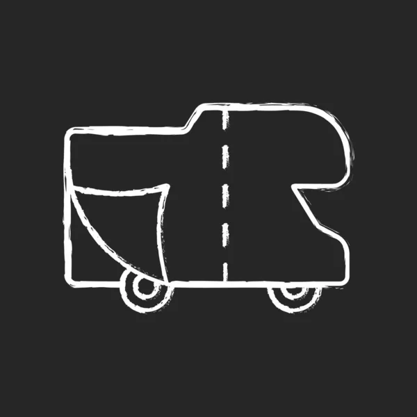 Rv覆盖粉笔白色图标的黑色背景 路上的齿轮 拖车服务 货车的露营地游牧的生活方式 暑假露营 孤立的矢量黑板插图 — 图库矢量图片