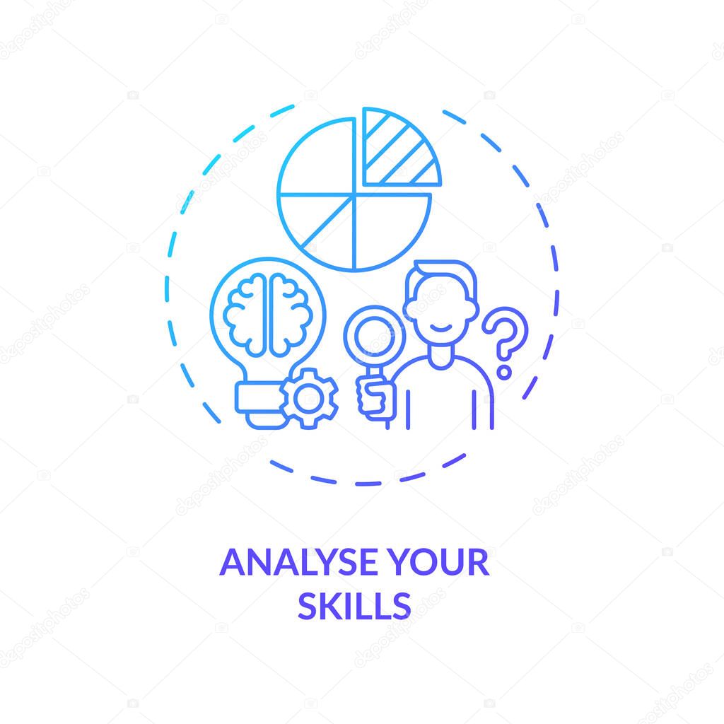 Analyse your skills concept icon. Find your strong sides thin line illustration. Search what works best. Identify preferred activities. Vector isolated outline RGB color drawing
