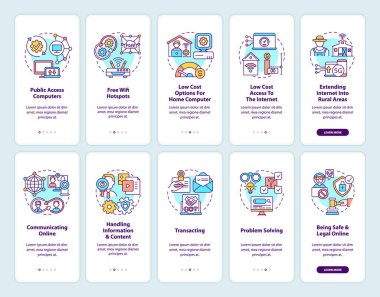 Konseptli mobil uygulama sayfası ekranına dijital ekleme. Dijitalleştirme 5 adım grafik talimatları. UI, UX, doğrusal renk çizimleri olan GUI vektör şablonu