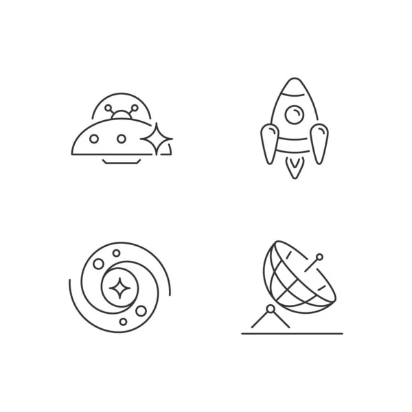 Set Icone Astronautiche Lineari Antenna Progettata Ricevere Informazioni Tramite Onde — Vettoriale Stock