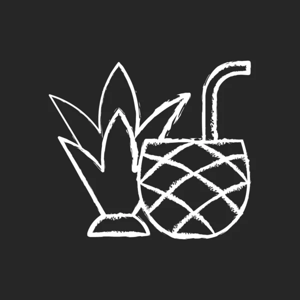 Icône Blanche Craie Pina Colada Sur Fond Noir Boisson Alcoolisée — Image vectorielle