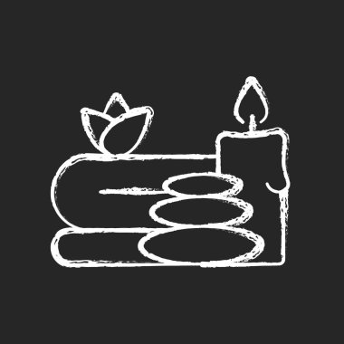 Siyah arkaplanda beyaz tebeşir simgesi. Lüks spa tesisleri ve spa tedavileri. Müşteri sağlığını iyileştirmek için özel faaliyet sunuyor. İzole edilmiş vektör karatahta çizimi