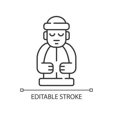 Jeju adası heykelleri doğrusal simge. Dol hareubangs. Ulusal etnik rock totemi. Taş büyükbaba. İnce çizgi özelleştirilebilir illüstrasyon. Contour sembolü. Vektör izole çizim. Düzenlenebilir vuruş