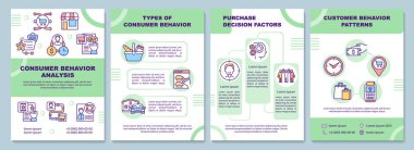 Tüketici Davranış Analizi broşürü. Müşteri kararı. Broşür, broşür, broşür baskısı, doğrusal simgelerle kaplama tasarımı. Sunum için vektör düzenleri, yıllık raporlar, reklam sayfaları