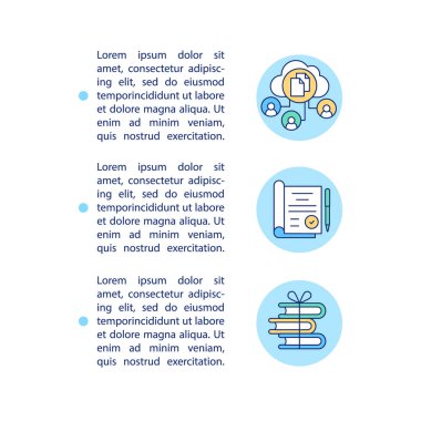 Önemli belge konsept satırı simgelerini metin ile arşivleyin. Kopya uzayı ile PPT sayfa vektör şablonu. Broşür, dergi, gazete tasarımı. Beyaz üzerine mavi doğrusal çizimler