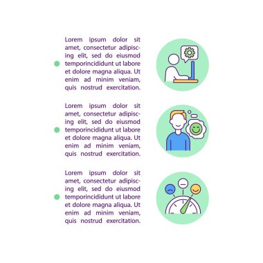 Metin ile iş memnuniyeti konsepti simgelerinin artması. Kopya uzayı ile PPT sayfa vektör şablonu. Broşür, dergi, gazete tasarımı. Beyaz üzerine yuvarlak doğrusal çizimler