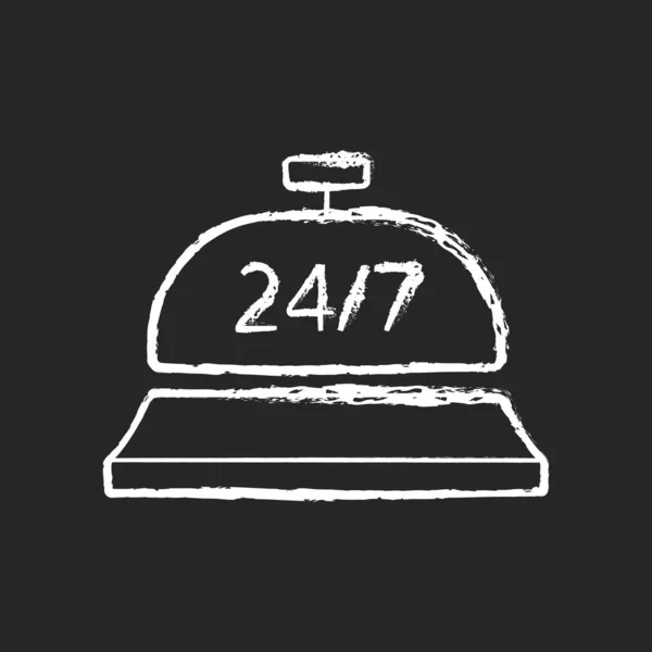24小时服务粉笔白色图标黑色背景 负责所有安排并解决酒店可能出现的任何问题的人 孤立的矢量黑板插图 — 图库矢量图片